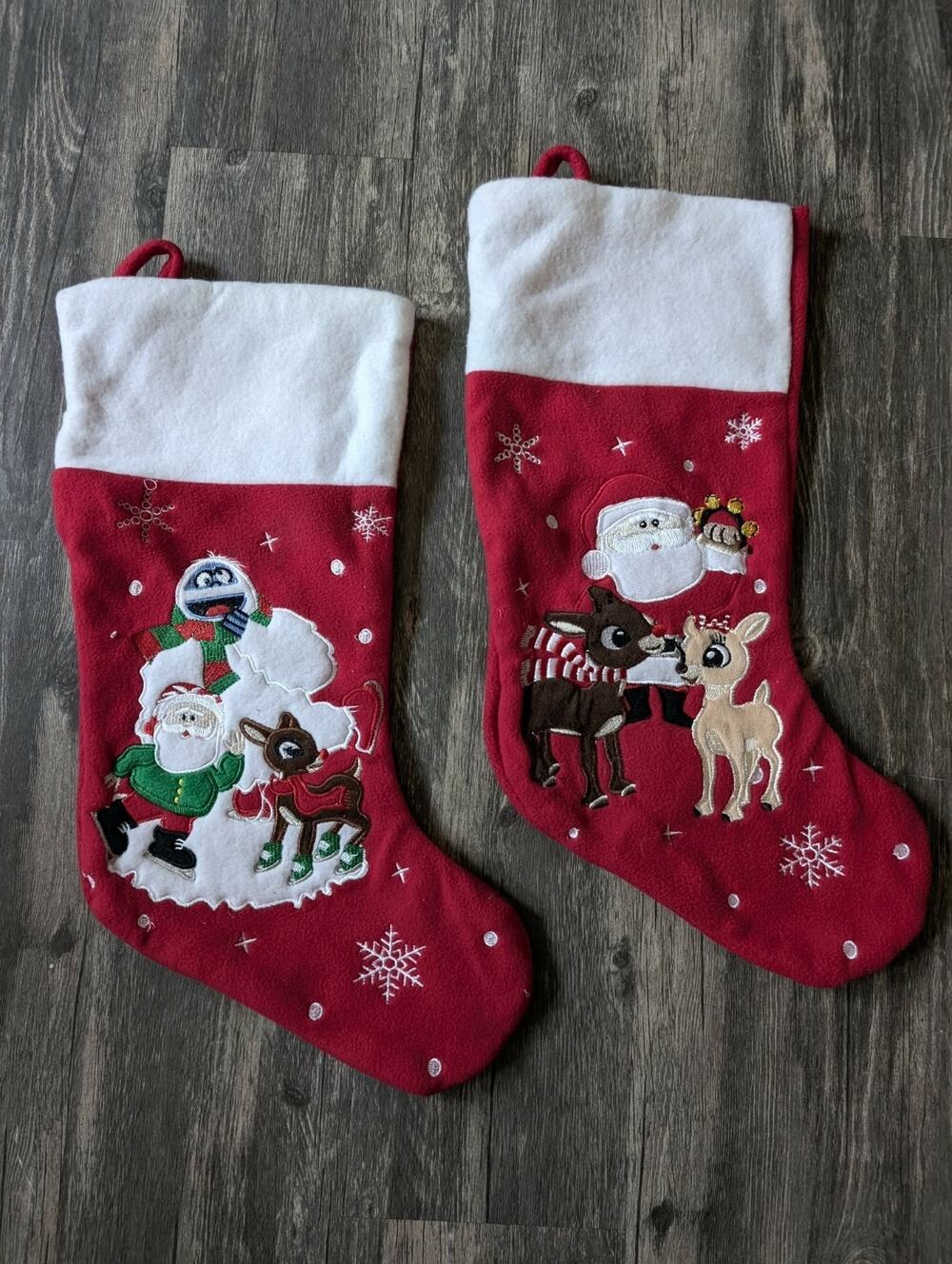 2 Vintage Dan Dee Collectors Choice Rudolph Red Santa Christmas Stockings